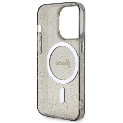 Etui na telefon Guess GUHMP14XHCMCGK do Apple iPhone 14 Pro Max 6,7" czarny/black hardcase Glitter Gold MagSafe