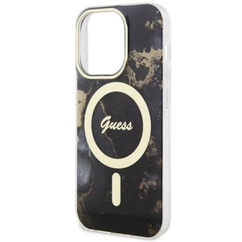 Etui na telefon Guess GUHMP14XHTMRSK do Apple iPhone 14 Pro Max 6,7" czarny/black hardcase Golden Marble MagSafe