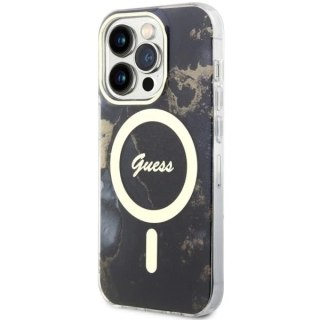 Etui na telefon Guess GUHMP14LHTMRSK do Apple iPhone 14 Pro 6.1" czarny/black hardcase Golden Marble MagSafe