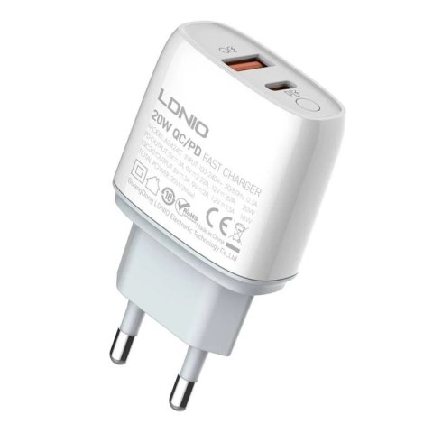 Ładowarka sieciowa LDNIO A2424C USB, USB-C 20W + Kabel USB-C - Lightning