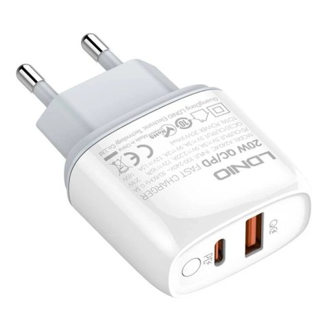 Ładowarka sieciowa LDNIO A2424C USB, USB-C 20W + Kabel USB-C - USB-C