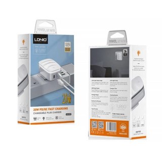 Ładowarka sieciowa LDNIO A2425C USB, USB-C z lampą + Kabel microUSB