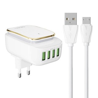 Ładowarka sieciowa LDNIO A4405 4USB, lampa LED + Kabel microUSB