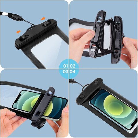 Etui saszetka wodoodporne wodoszczelne pokrowiec na telefon IPX8 przezroczyste okienko Czarne