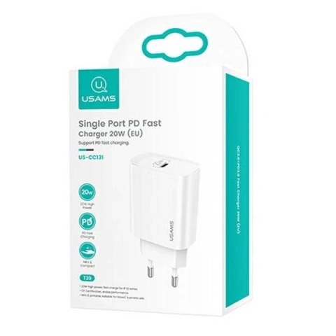 USAMS Ładowarka sieciowa 1x USB-C T39 20W (only head) PD3.0 Fast Charging biały/white CC131TC02 (US-CC131)