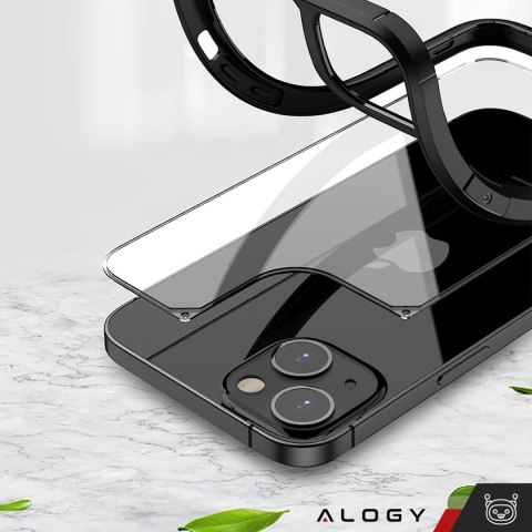Etui Case do iPhone 14 + zestaw 4 szkieł 5w1 pancerne 360 Alogy Hybrid 2x Szkło na ekran +2x obiektyw czarno-przezroczyste