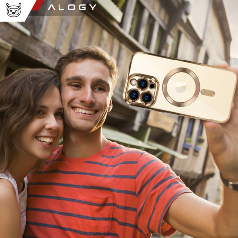 Etui MagSafe Case do Apple iPhone 14 Pro Max Alogy Glamour Luxury Ring obudowa Złote przezroczyste