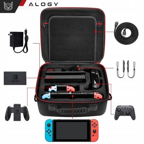 Etui kuferek walizka torba do Nintendo Switch OLED akcesoria 21 gier Alogy Wodoodporne z paskiem Czarny