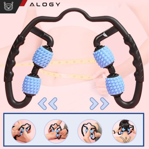 Masażer do ciała antycellulitowy ręczny roller mięśni Alogy 4x wałek do masażu Uniwersalny rolkowy czarno-niebieski