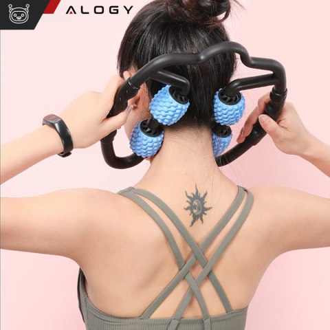 Masażer do ciała antycellulitowy ręczny roller mięśni Alogy 4x wałek do masażu Uniwersalny rolkowy czarno-niebieski