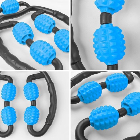 Masażer do ciała antycellulitowy ręczny roller mięśni Alogy 5x wałek do masażu Uniwersalny rolkowy czarno-niebieski