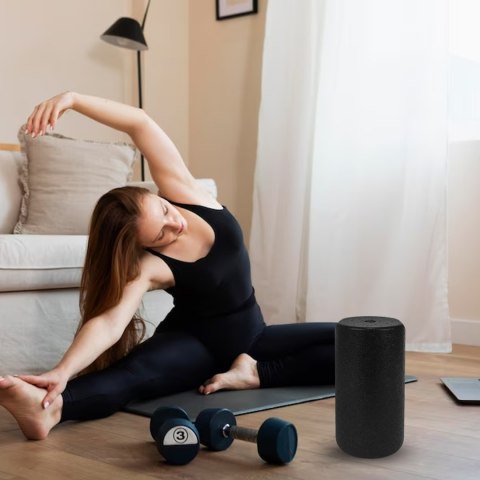 Masażer do ćwiczeń gładki Roller Wałek do masażu mięśni joga 28.5x15cm Fit Fizjo Czarny