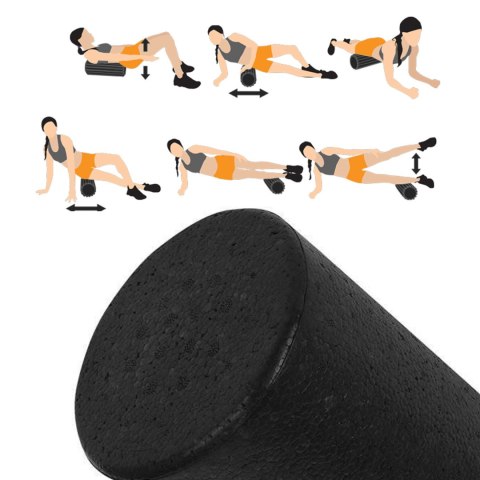 Masażer do ćwiczeń gładki Roller Wałek do masażu mięśni joga 28.5x15cm Fit Fizjo Czarny