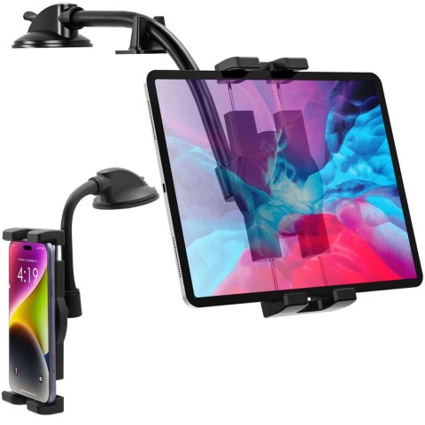 Uchwyt samochodowy na tablet telefon 4-13" - długie regulowane ramię, montaż na kokpit i szybę, stabilny i uniwersalny - Alogy S