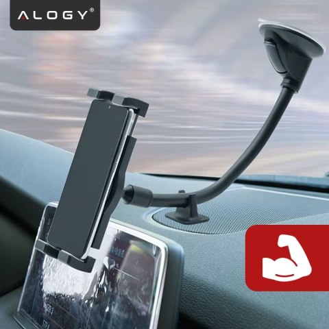 Uchwyt samochodowy na tablet telefon 4-13" - długie regulowane ramię, montaż na kokpit i szybę, stabilny i uniwersalny - Alogy S