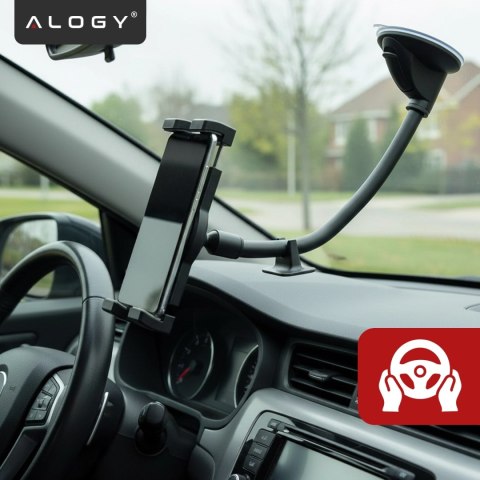 Uchwyt samochodowy na tablet telefon 4-13" - długie regulowane ramię, montaż na kokpit i szybę, stabilny i uniwersalny - Alogy S