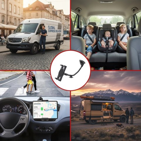 Uchwyt samochodowy na tablet telefon 4-13" - długie regulowane ramię, montaż na kokpit i szybę, stabilny i uniwersalny - Alogy S