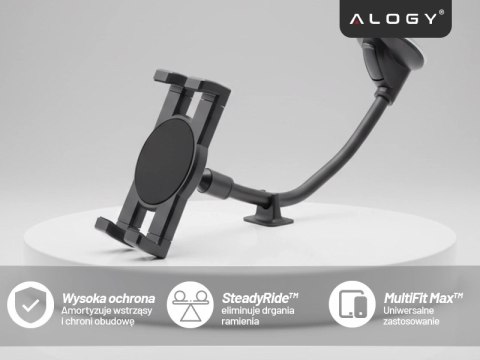 Uchwyt samochodowy na tablet telefon 4-13" - długie regulowane ramię, montaż na kokpit i szybę, stabilny i uniwersalny - Alogy S