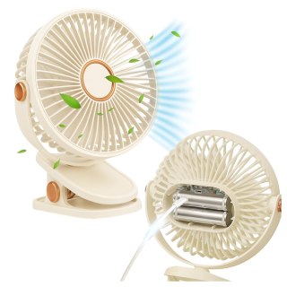 Wentylator wiatrak 2800 mAh wiatraczek LED przenośny klips Alogy biurkowy na biurko wózek dla dziecka bezprzewodowy beżowy