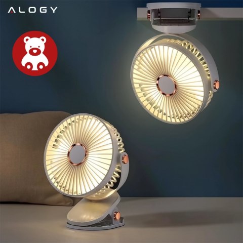Wentylator wiatrak 2800 mAh wiatraczek LED przenośny klips Alogy biurkowy na biurko wózek dla dziecka bezprzewodowy beżowy