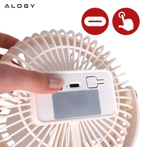 Wentylator wiatrak 2800 mAh wiatraczek LED przenośny klips Alogy biurkowy na biurko wózek dla dziecka bezprzewodowy beżowy