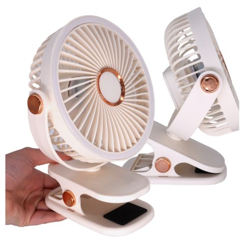 Wentylator wiatrak 2800 mAh wiatraczek LED przenośny klips Alogy biurkowy na biurko wózek dla dziecka bezprzewodowy beżowy