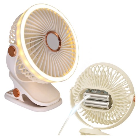Wentylator wiatrak 2800 mAh wiatraczek LED przenośny klips Alogy biurkowy na biurko wózek dla dziecka bezprzewodowy beżowy