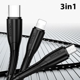 USAMS Kabel U35 3w1 1m 2A Fast Charge czarny