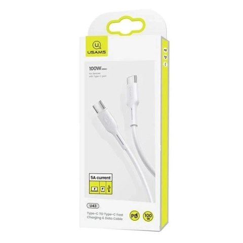 USAMS Kabel U43 USB-C na USB-C 100W PD Fast Charge 5A 1.2m biały