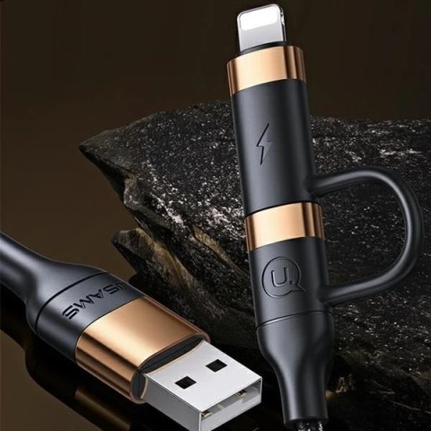 USAMS Kabel pleciony U62 2xUSB-C/USB-A /lightning 1,2m PD Fast Charge czarny