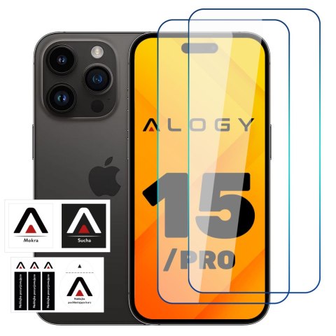 2x Szkło hartowane 9H do iPhone 15 / 15 Pro na ekran Alogy Screen Protector PRO+