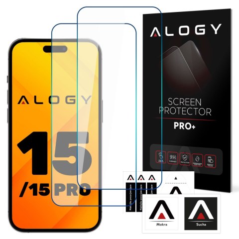 2x Szkło hartowane 9H do iPhone 15 / 15 Pro na ekran Alogy Screen Protector PRO+