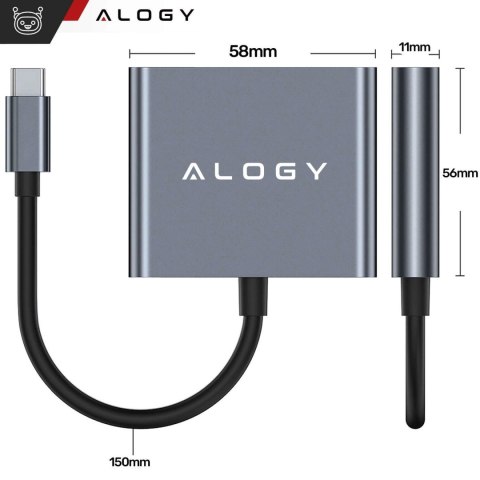 Adapter przejściówka HUB 3w1 USB-C na HDMI USB-A USB-C 4K 60Hz Alogy szary