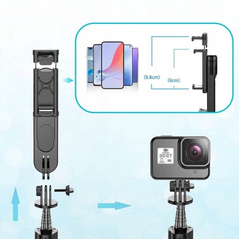 Kijek Selfie Stick uchwyt do telefonu zdjęć statyw Tripod L15 z Lampa LED + Pilot Bluetooth na telefon Czarny