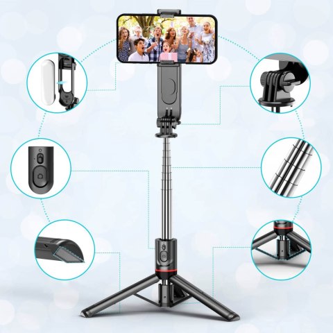Kijek Selfie Stick uchwyt do telefonu zdjęć statyw Tripod L15 z Lampa LED + Pilot Bluetooth na telefon Czarny