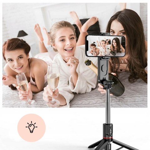 Kijek Selfie Stick uchwyt do telefonu zdjęć statyw Tripod L15 z Lampa LED + Pilot Bluetooth na telefon Czarny