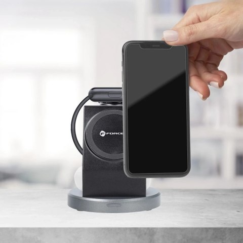 Ładowarka indukcyjna Qi 3w1 FORCELL 15W Solid Mag Charger wspiera ładowanie z MagSafe czarna