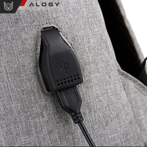 Plecak torba na laptopa 15,6" duży wodoodporny z portem USB Unisex 44x34x13cm do samolotu Alogy Backpack Szary