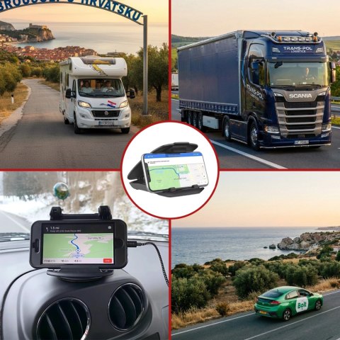 Uchwyt samochodowy na telefon GPS do 6.5" - montaż na kokpit i deskę rozdzielczą, obrót 360°, stabilny i regulowany - Alogy Driv