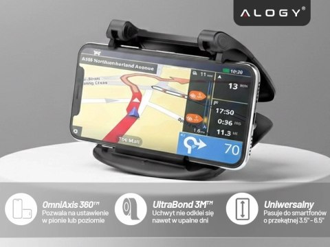 Uchwyt samochodowy na telefon GPS do 6.5" - montaż na kokpit i deskę rozdzielczą, obrót 360°, stabilny i regulowany - Alogy Driv
