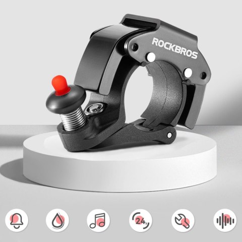 Dzwonek rowerowy do roweru uniwersalny RockBros Big Ring aluminiowy mocny na kierownicę 100dB wodoodporny czarny