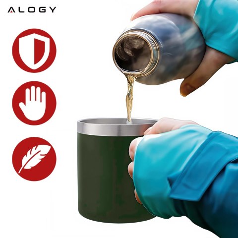 Kubek termiczny 420ml z uchwytem pokrywką na kawę herbatę stalowy zimne i ciepłe napoje Alogy Zielony