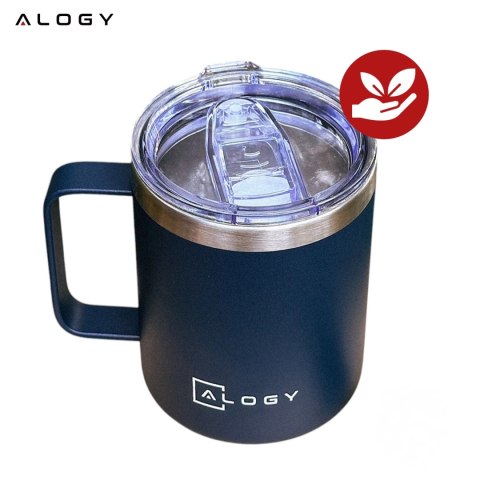 Kubek termiczny 420ml z uchwytem pokrywką na kawę herbatę stalowy zimne i ciepłe napoje Alogy granatowy
