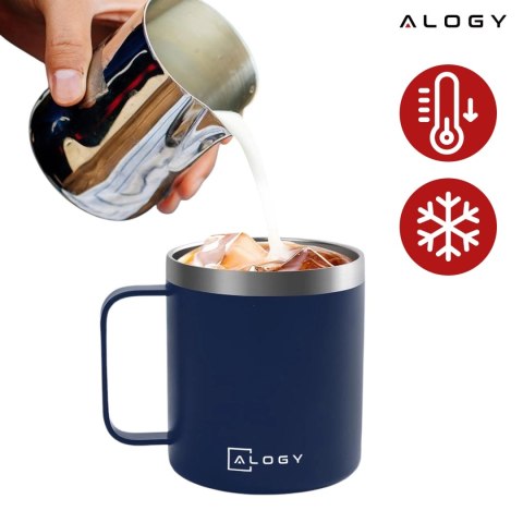 Kubek termiczny 420ml z uchwytem pokrywką na kawę herbatę stalowy zimne i ciepłe napoje Alogy granatowy