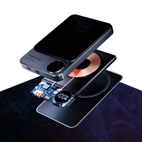Powerbank 3mk MagSafe 10000 mAh QI USB-C Lightning LED MagSynergy bezprzewodowy indukcyjny Czarny