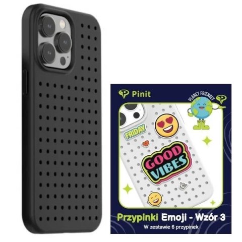 Zestaw Etui Pinit Dynamic + Emoji Pin do iPhone 14 Pro Max 6.7" czarny/black wzór 3