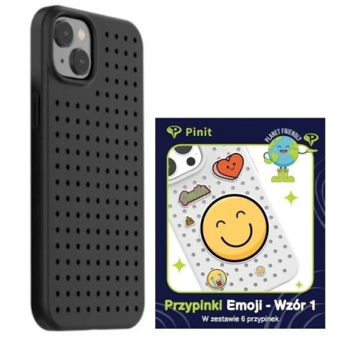 Zestaw Etui Pinit Dynamic + Emoji Pin iPhone do 14 Plus 6.7" czarny/black wzór 1