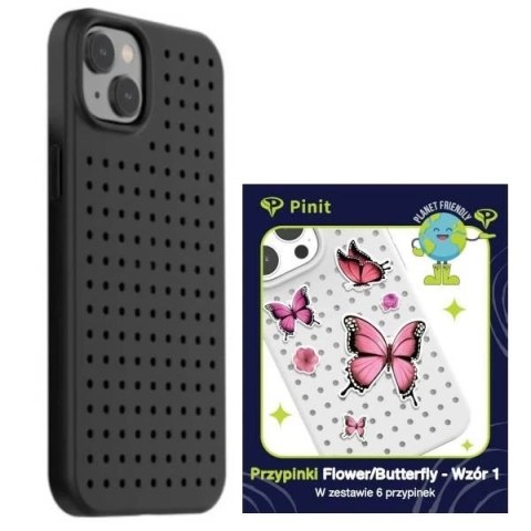 Zestaw Etui Pinit Dynamic + Flower/ Butterfly Pin do iPhone 14 Plus 6.7" czarny/black wzór 1