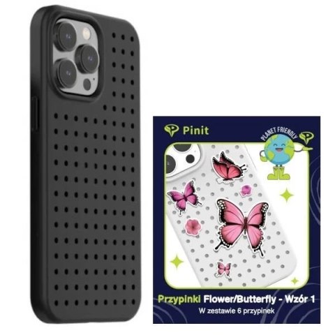Zestaw Etui Pinit Dynamic + Flower/ Butterfly Pin do iPhone 14 Pro Max 6.7" czarny/black wzór 1