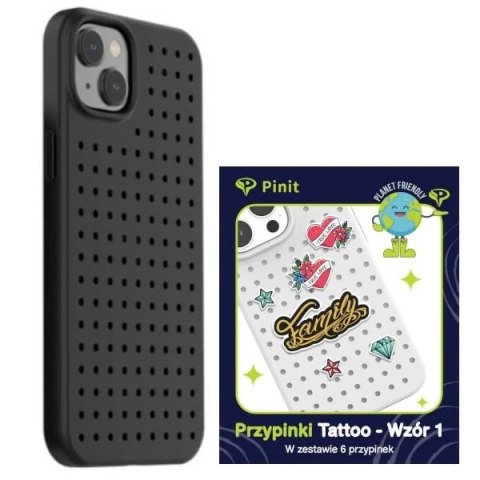 Zestaw Etui Pinit Dynamic + Tattoo Pin do iPhone 14 6.1" czarny/black wzór 1
